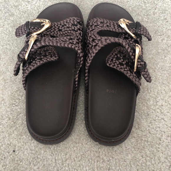 Joie Brown Waffle Woven Sandal With Gold Buckle Size 8.5 - Picture 2 of 7